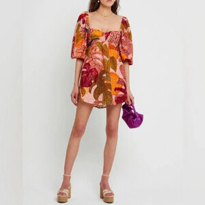 Kourt Dress Women’s Large Multi Palm Print Mini Tropical Resort Wear